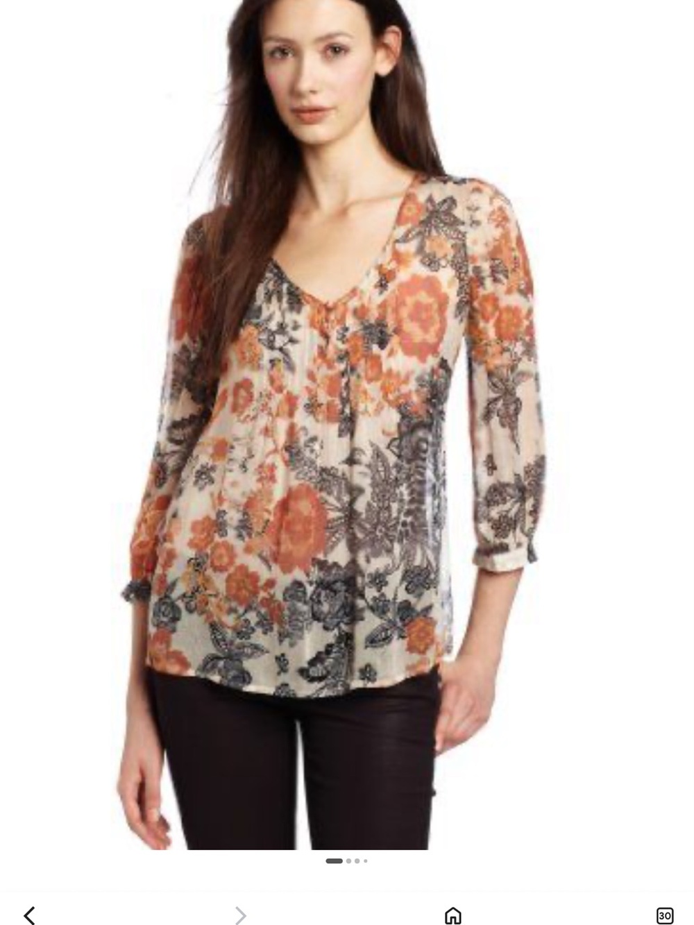 Lucky Brand Talitha Floral V-Neck Peasant Blouse Cream Orange medium bohemian